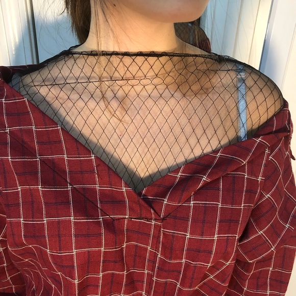 Forever 21 Tops - Plaid Mesh Insert Blouse Forever 21 Tops - Plaid Mesh Insert Blouse